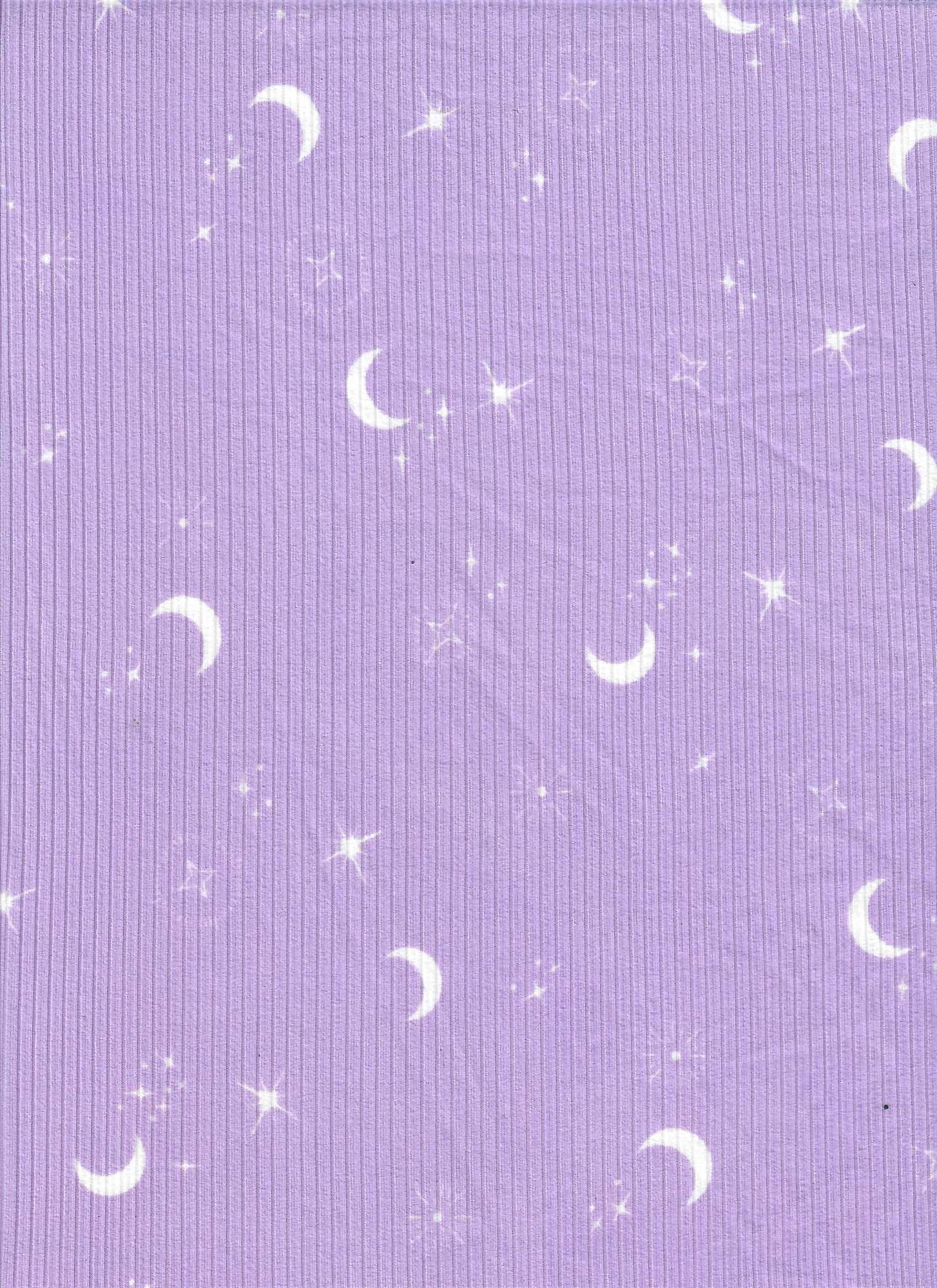 1 Yard Polyester Spandex Yummy Rib Knit Fabric Star Moon Print Soft Stretch 58/60" Width