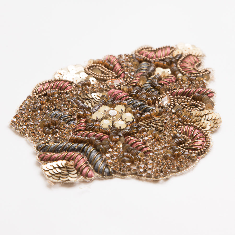 Gold and Brown Beaded Rhinestone Applique - 4"