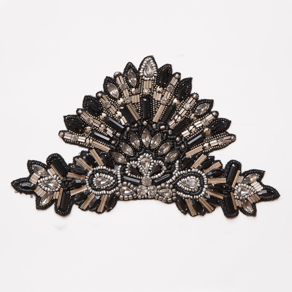 Black and Silver Beaded Rhinestone Applique - 8.5"