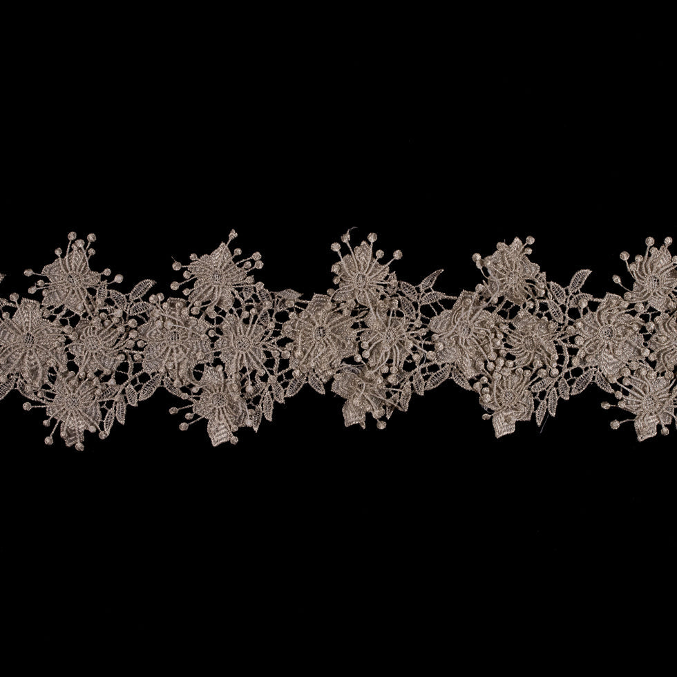 Metallic Silver Floral Lace Trim - 4.5"