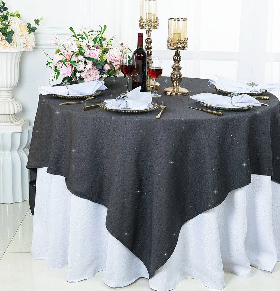 Sequin Paillette Poly Flax Burlap Table Overlay Square