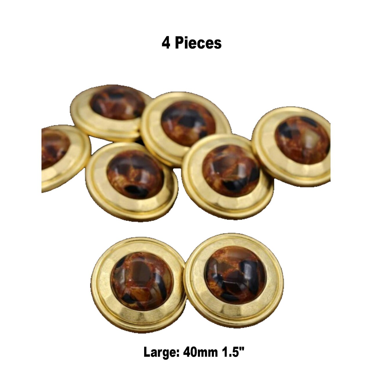 4 Pieces Large Gold with Brown Tortoise Center Decorative Buttons 1.5 Inch