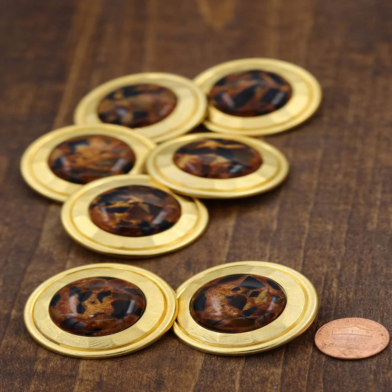4 Pieces Large Gold with Brown Tortoise Center Decorative Buttons 1.5 Inch