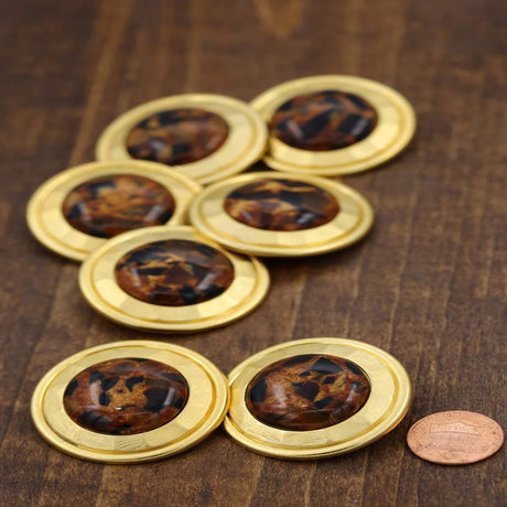 4 Pieces Large Gold with Brown Tortoise Center Decorative Buttons 1.5 Inch