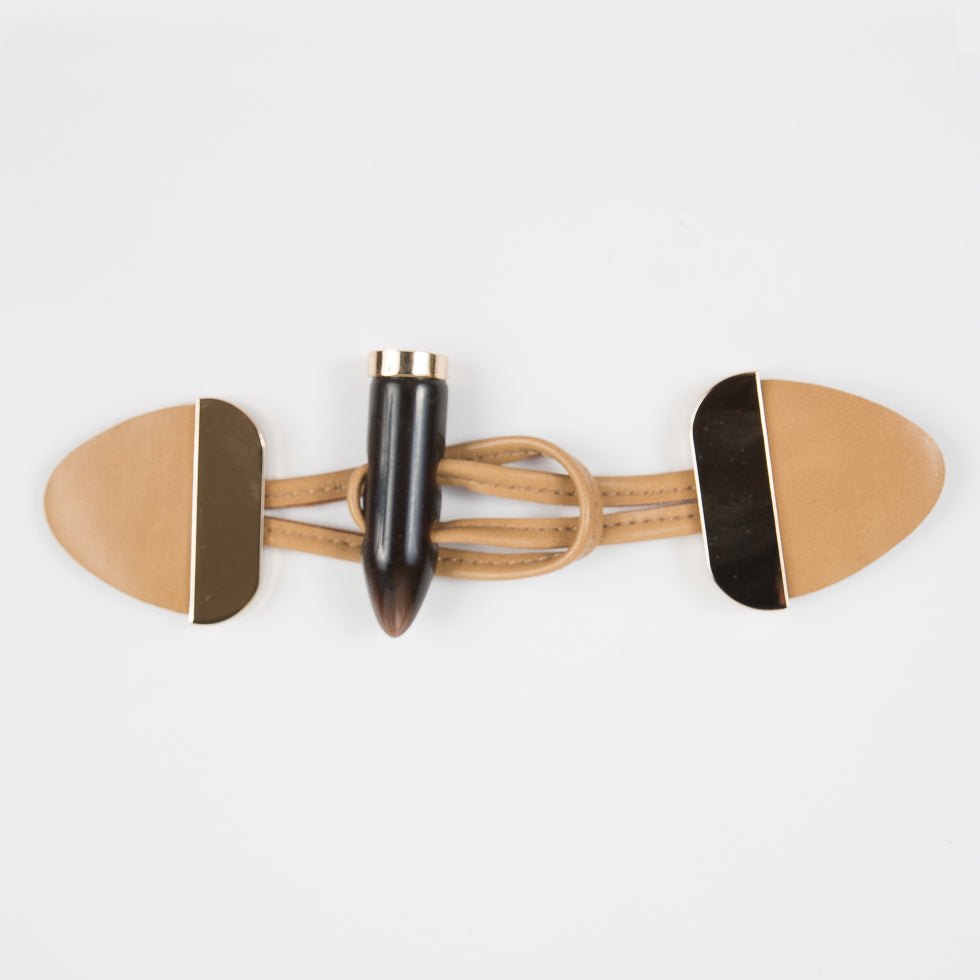Tan/Gold Faux Leather Toggle Closure