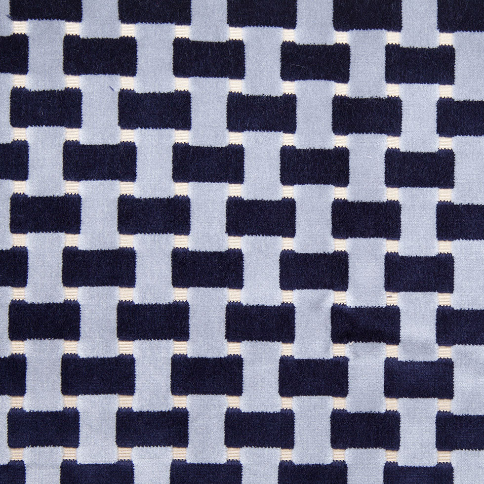 Indigo Lattice Work Cut Velvet Home Decor Fabric