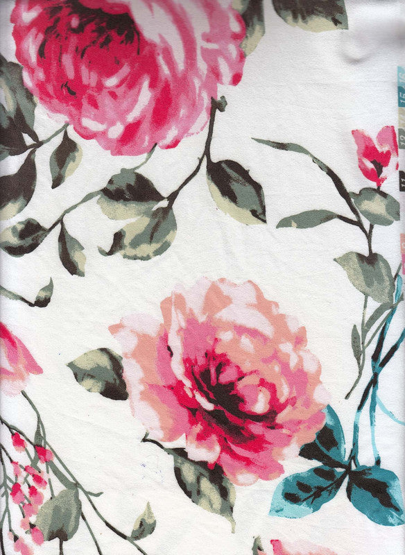 1 Yard Ivory DTY Brushed Spaced Floral Print Stretch Knit Fabric 58/60 Inch Wide