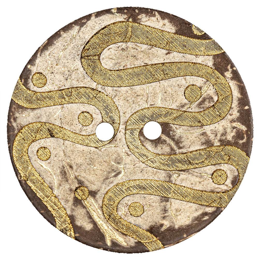Italian Beige and Gold Swirls Etched Coconut Button - 64L/40.5mm