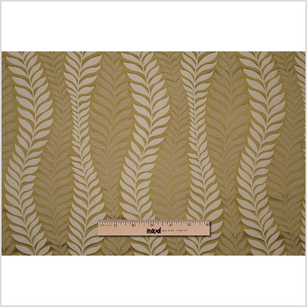 Golden Green Tone-on-Tone Leaves Satin Jacquard