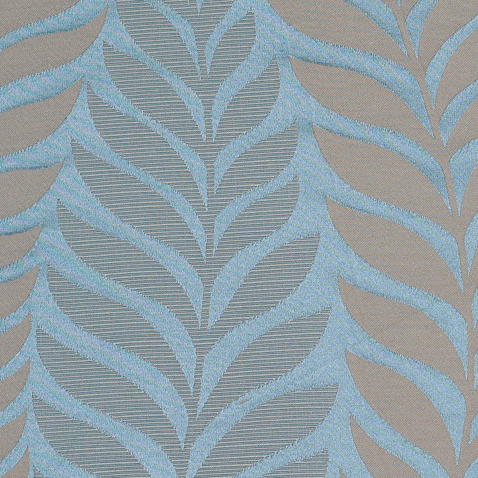 Canal Blue and Taupe Leaves Satin Jacquard