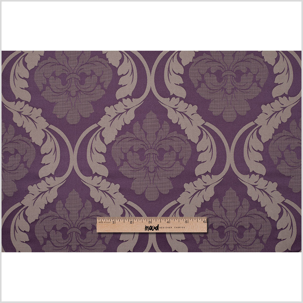 Plum Wine Floral Damask-Pattern Satin Jacquard