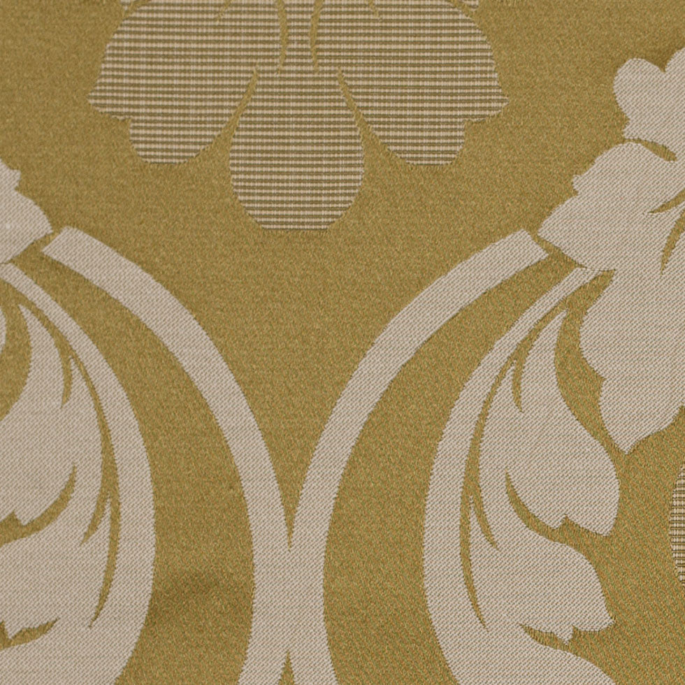 Golden Green Floral Damask-Pattern Satin Jacquard