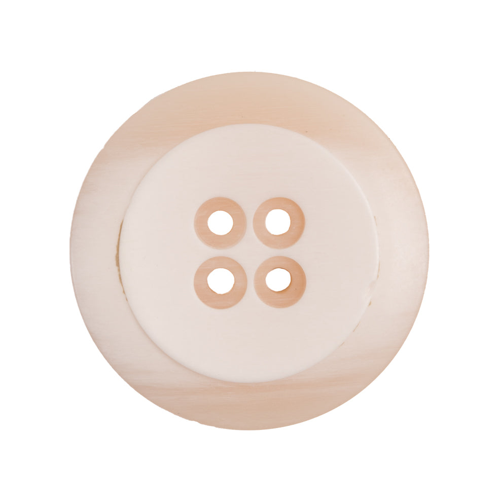 Plastic 4-Hole Button Made in Italy - 44L/28mm - Ivory Striations Dish Shaped