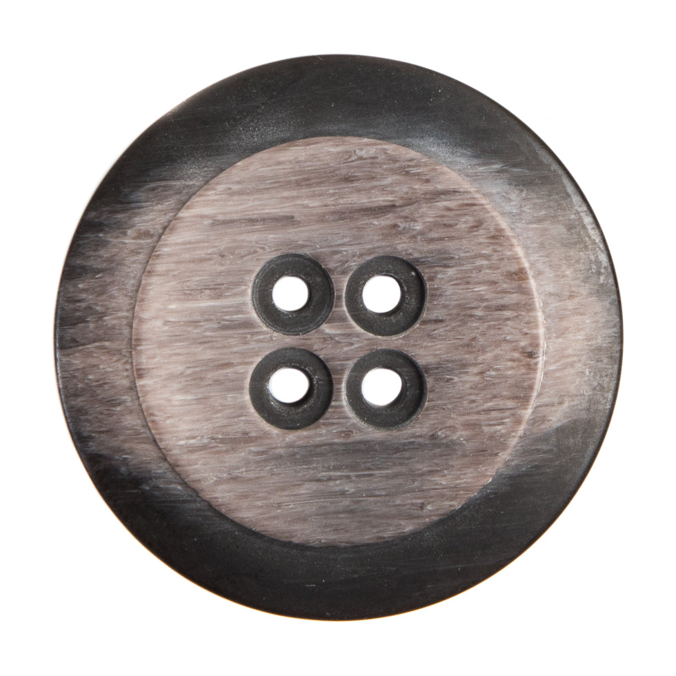Plastic 4-Hole Button Made in Italy - 54L/34mm - Taupe and Dark Brown Striations Dish Shaped