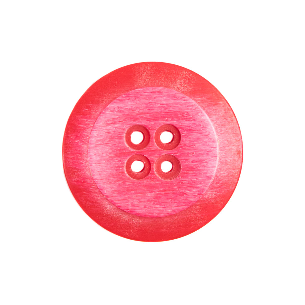 Plastic 4-Hole Button Made in Italy - 36L/23mm - Red and Pink Striations Dish Shaped