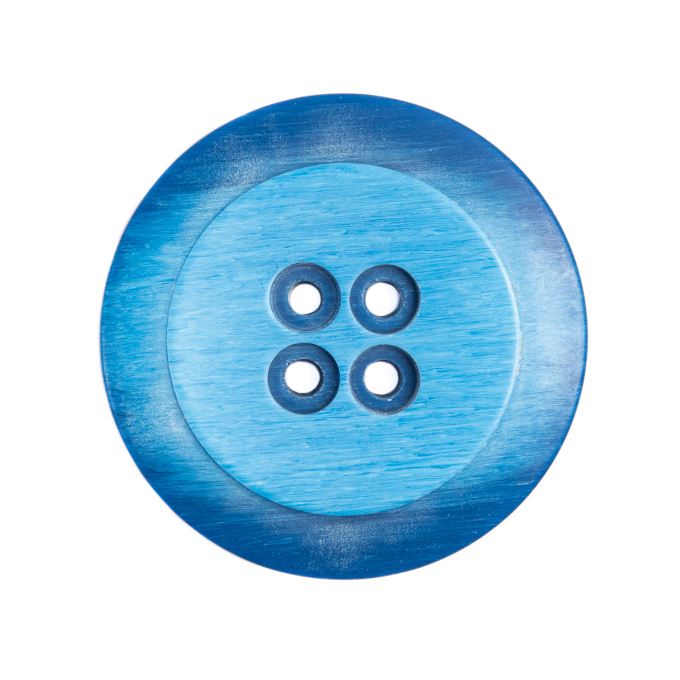 Plastic 4-Hole Button Made in Italy - 44L/28mm - Bright Blue Striations Dish Shaped
