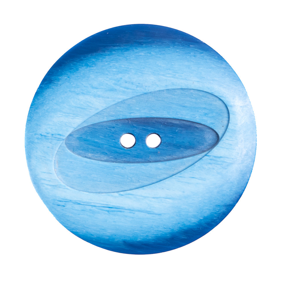 Plastic 2-Hole Button Made in Italy - 54L/34mm - Bright Blue Woodgrain with Ovals