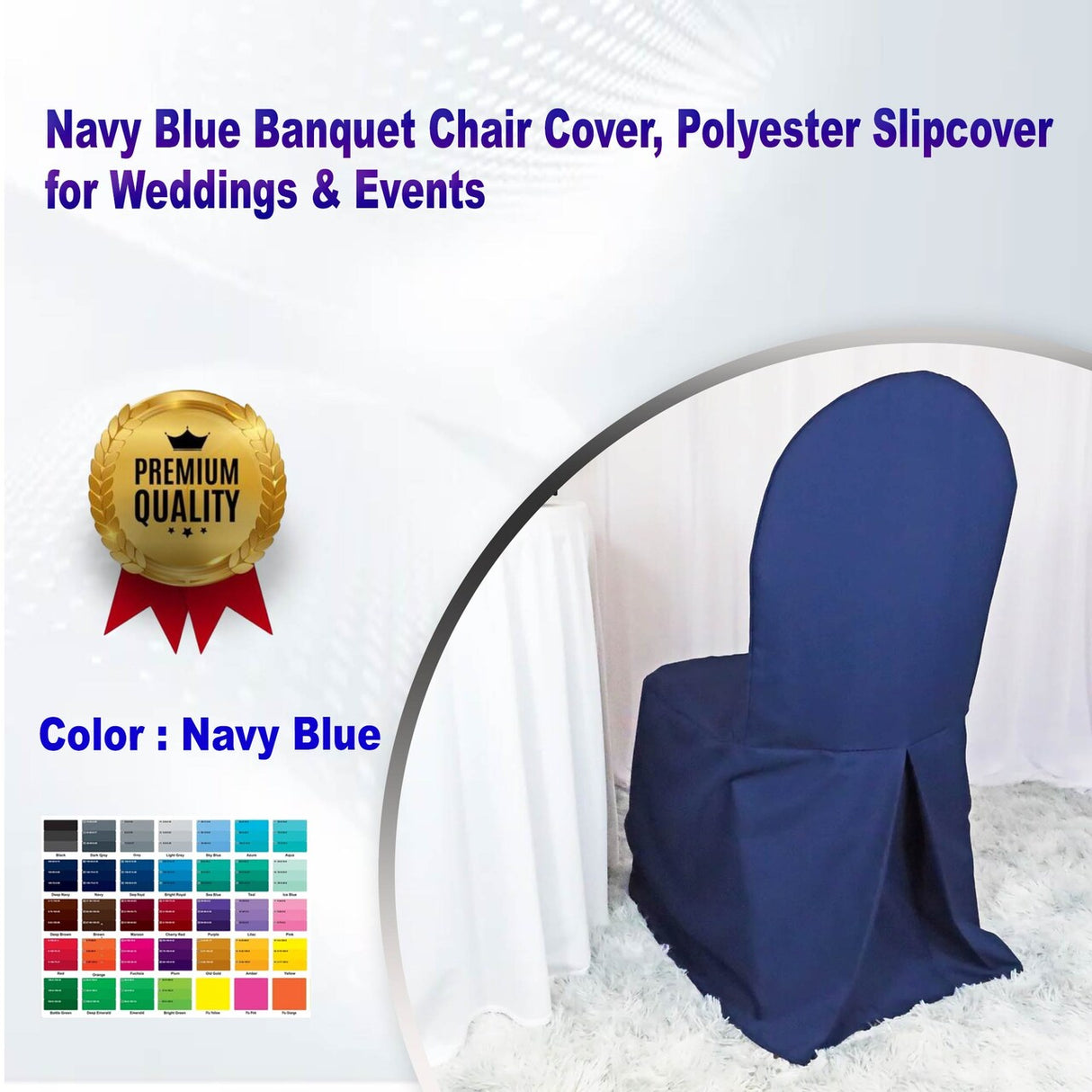 1 Piece Navy Blue Banquet Chair Cover, Polyester Slipcover for Weddings & Events