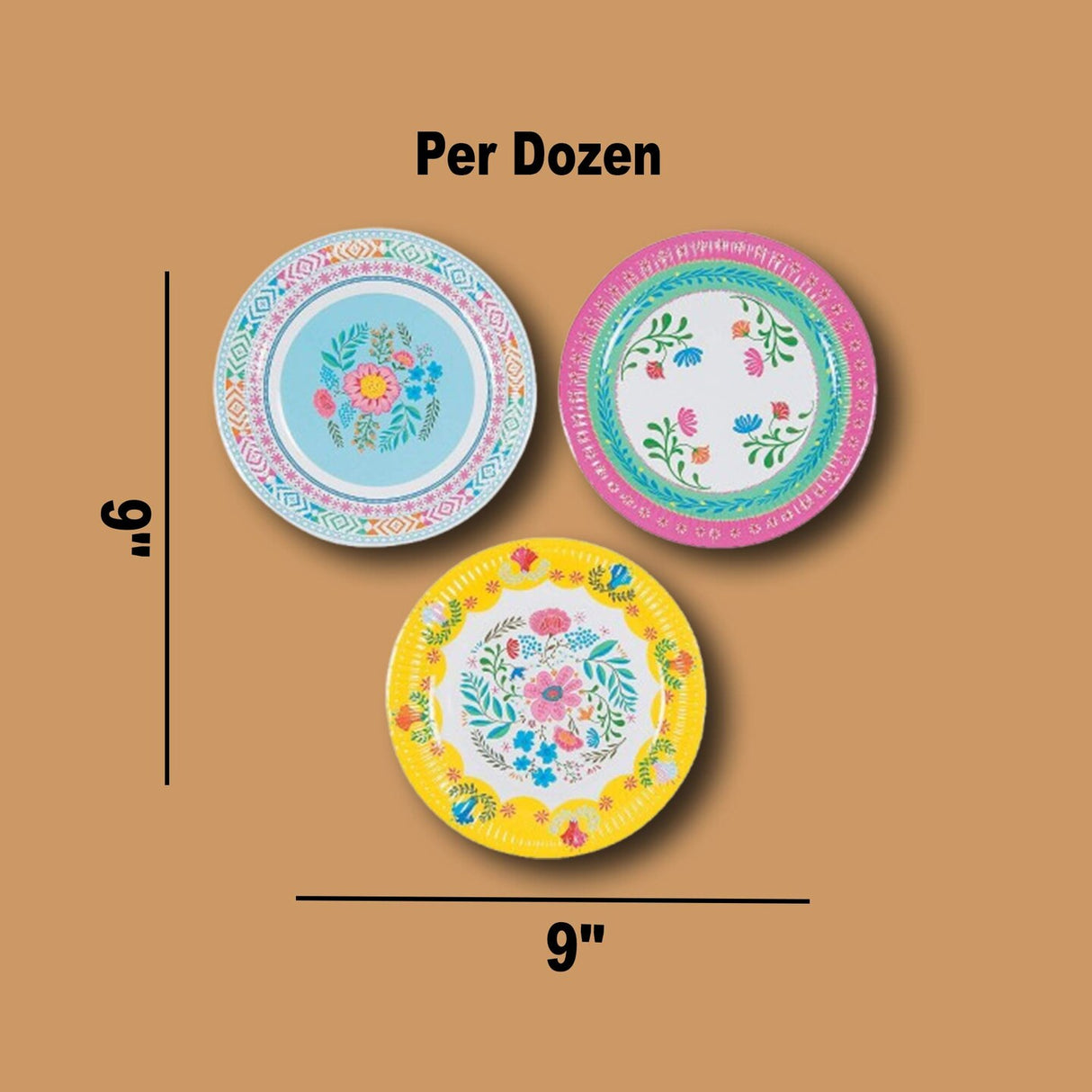 12 Count Boho Party Floral Paper Dinner Plates 9 Inch Colorful Disposable Bohemian Theme Supplies