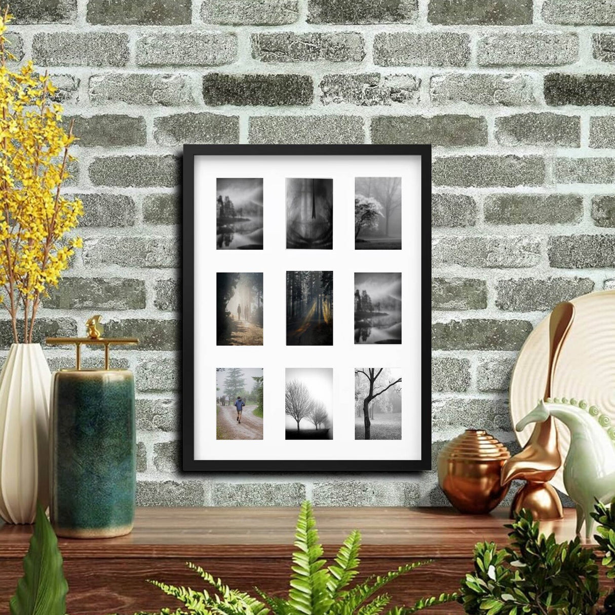 Black 9-Photo Frame, 18x24" Versatile Display with Mount & Safe Plastic Front Protection