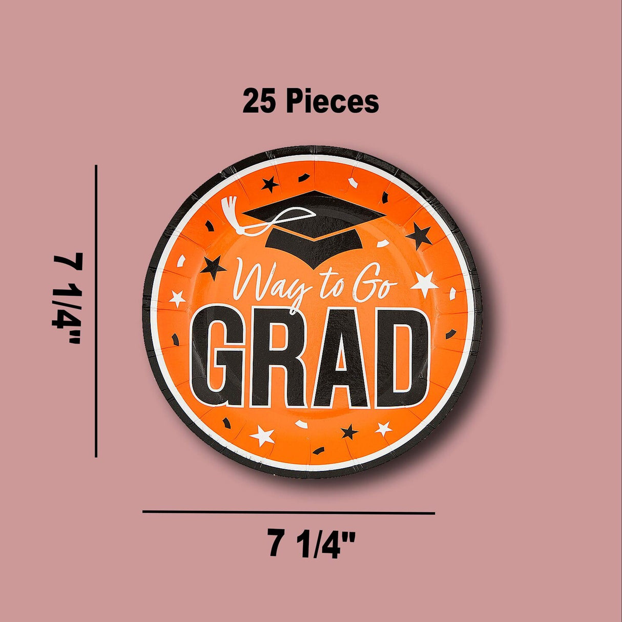25 Count Orange Way to Go Grad Disposable Paper Dessert Plates Graduation Party Pack 7 1/4 Inch