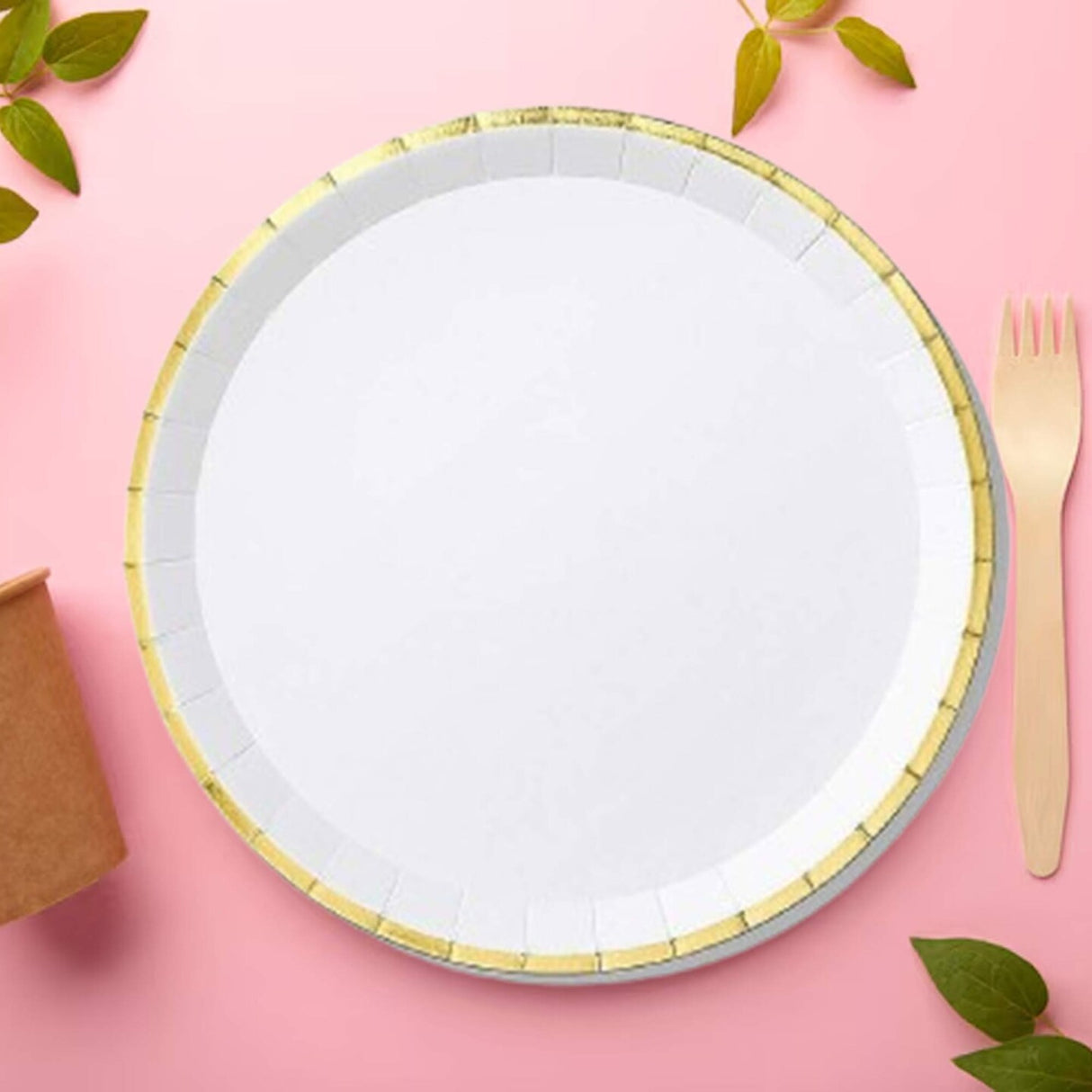 10 Count White Gold Large Paper Plates 9.25 Inch Elegant Party Plates for Events and Dining