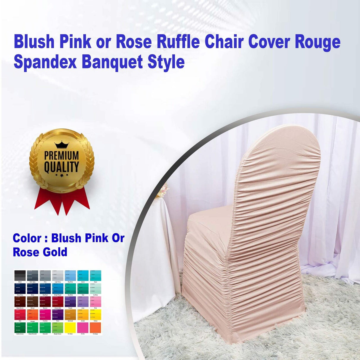 1 Piece Blush Pink & Rose Ruffle Chair Cover Rouge Spandex Banquet Style