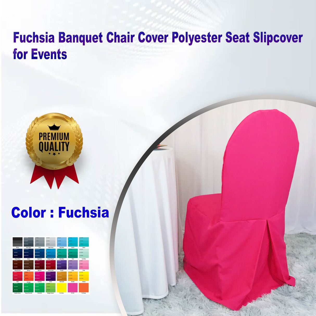 1 Piece Fuchsia Banquet Chair Cover Polyester Seat Slipcover for Events