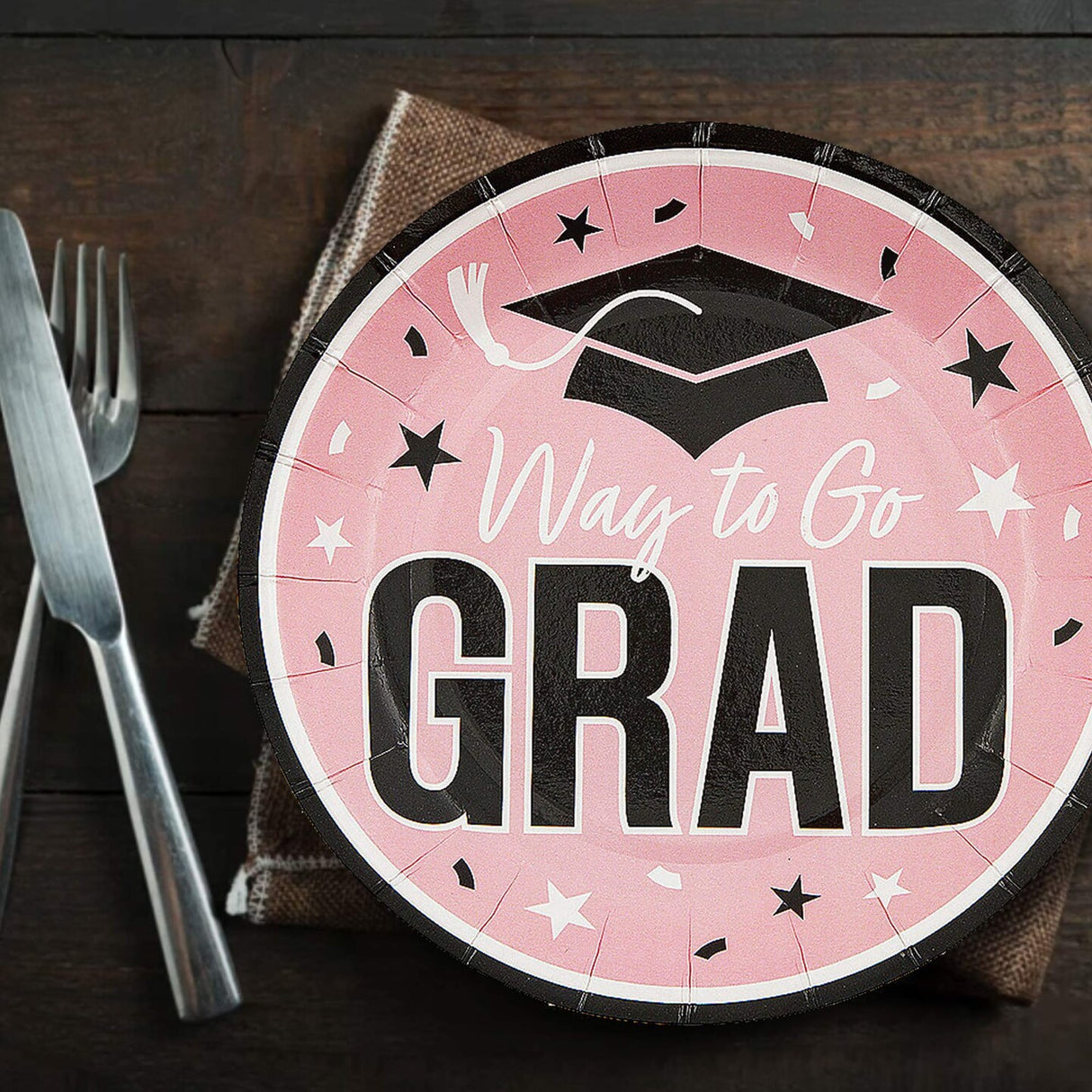 25 Count Pink Graduation Dessert Plates Disposable Party Essentials for Grads 7 1/4 Inch