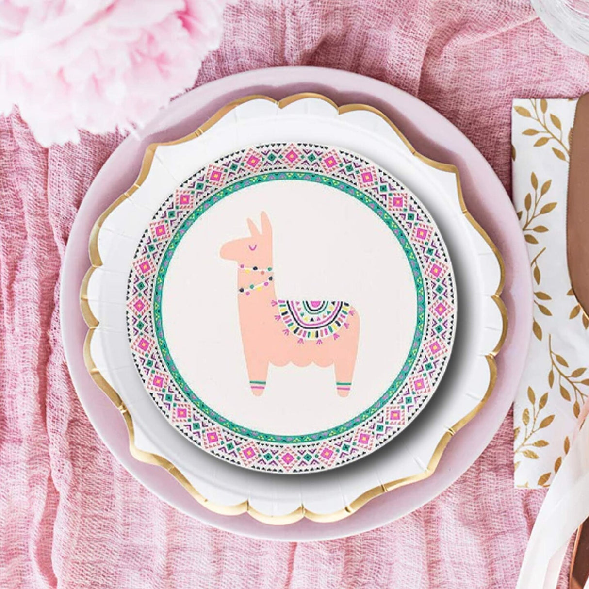 10 Count Happy Llama Small Paper Plates 7.25 Inch Fun Party Plates for Kids and Celebrations