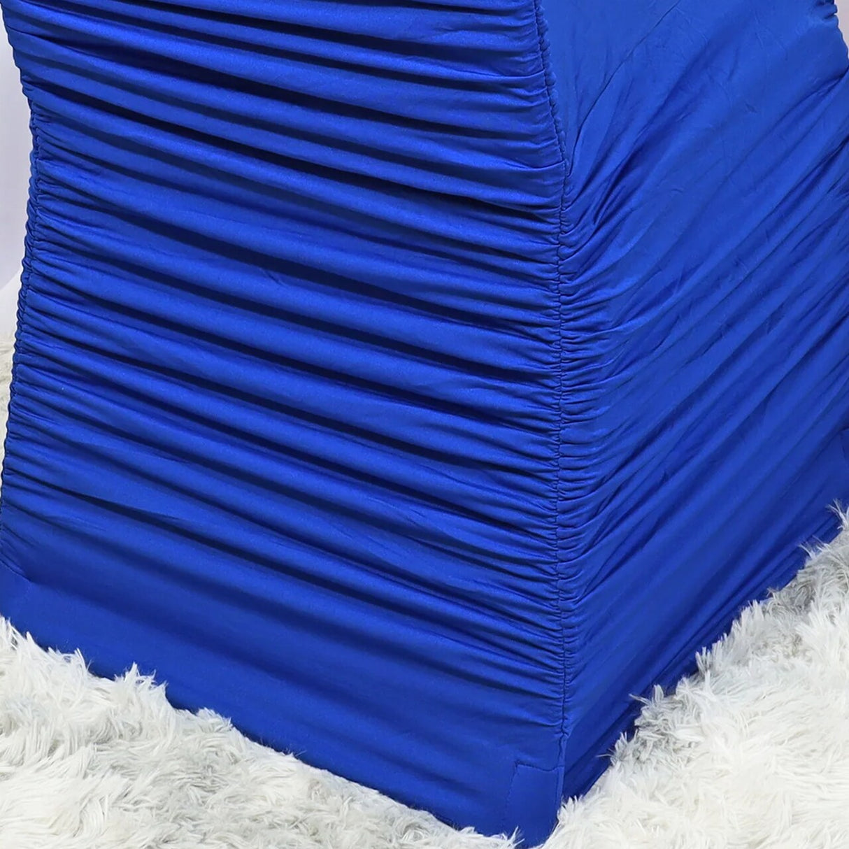 1 Piece Royal Blue Rouge Chair Cover, Elegant Ruffled Spandex Fit for Banquet Chairs
