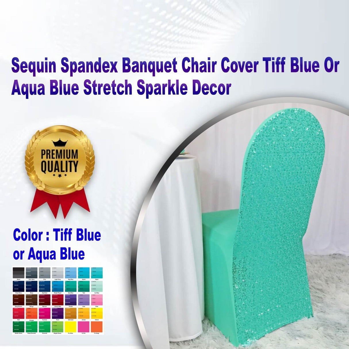 1 Piece Sequin Spandex Banquet Chair Cover Tiff Blue Or Aqua Blue Stretch Sparkle Decor