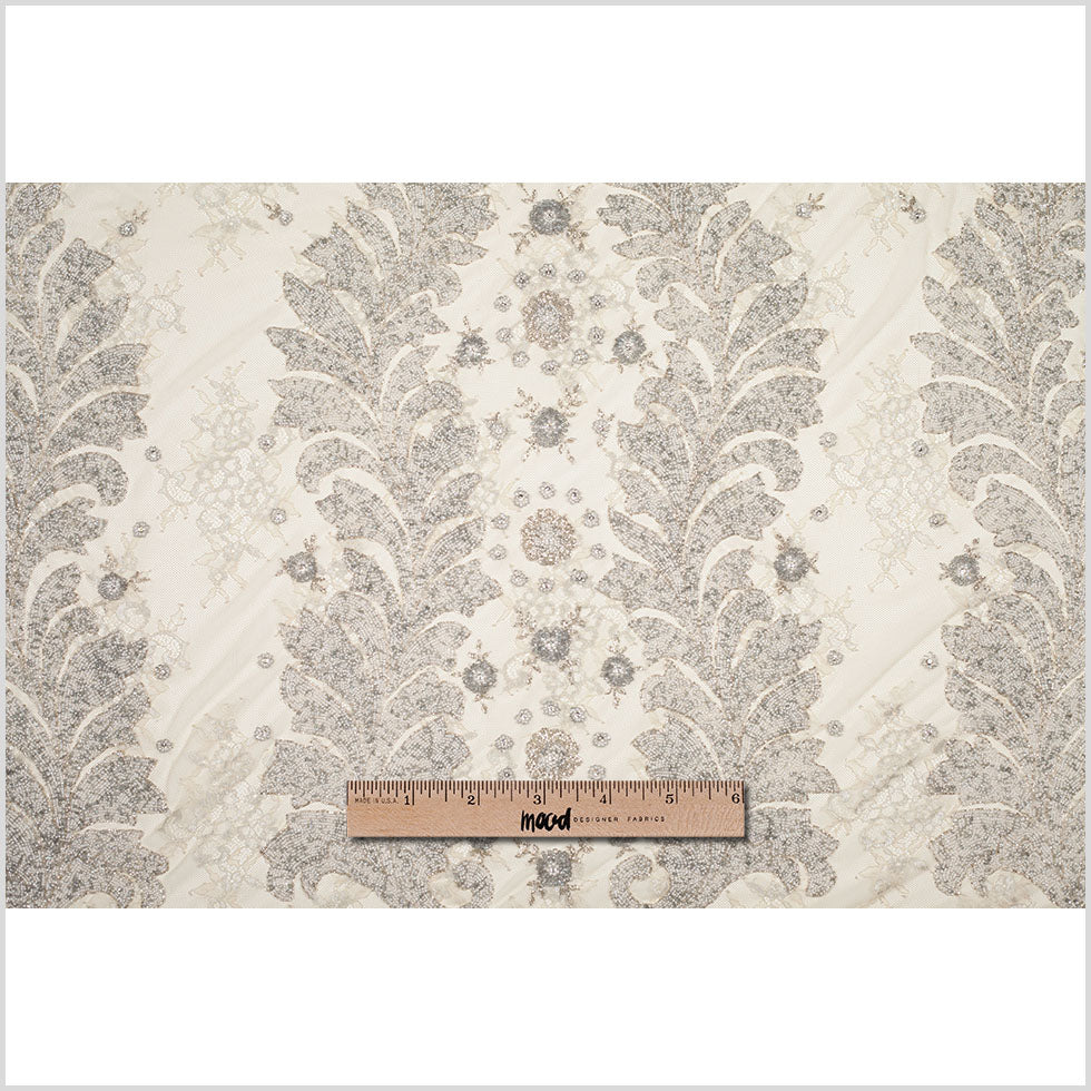Beaded Lace - Ivory and Silver Floral