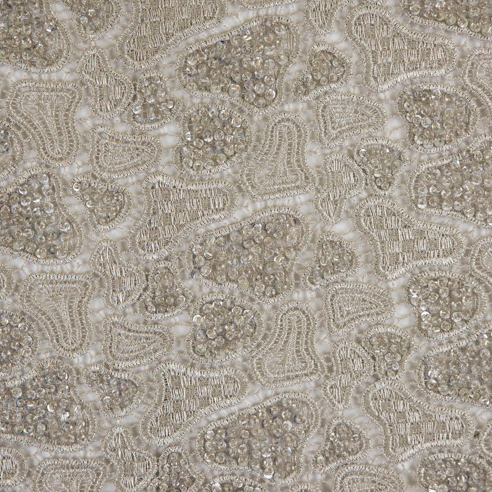 Fancy Beaded Guipure Lace - Dark Silver