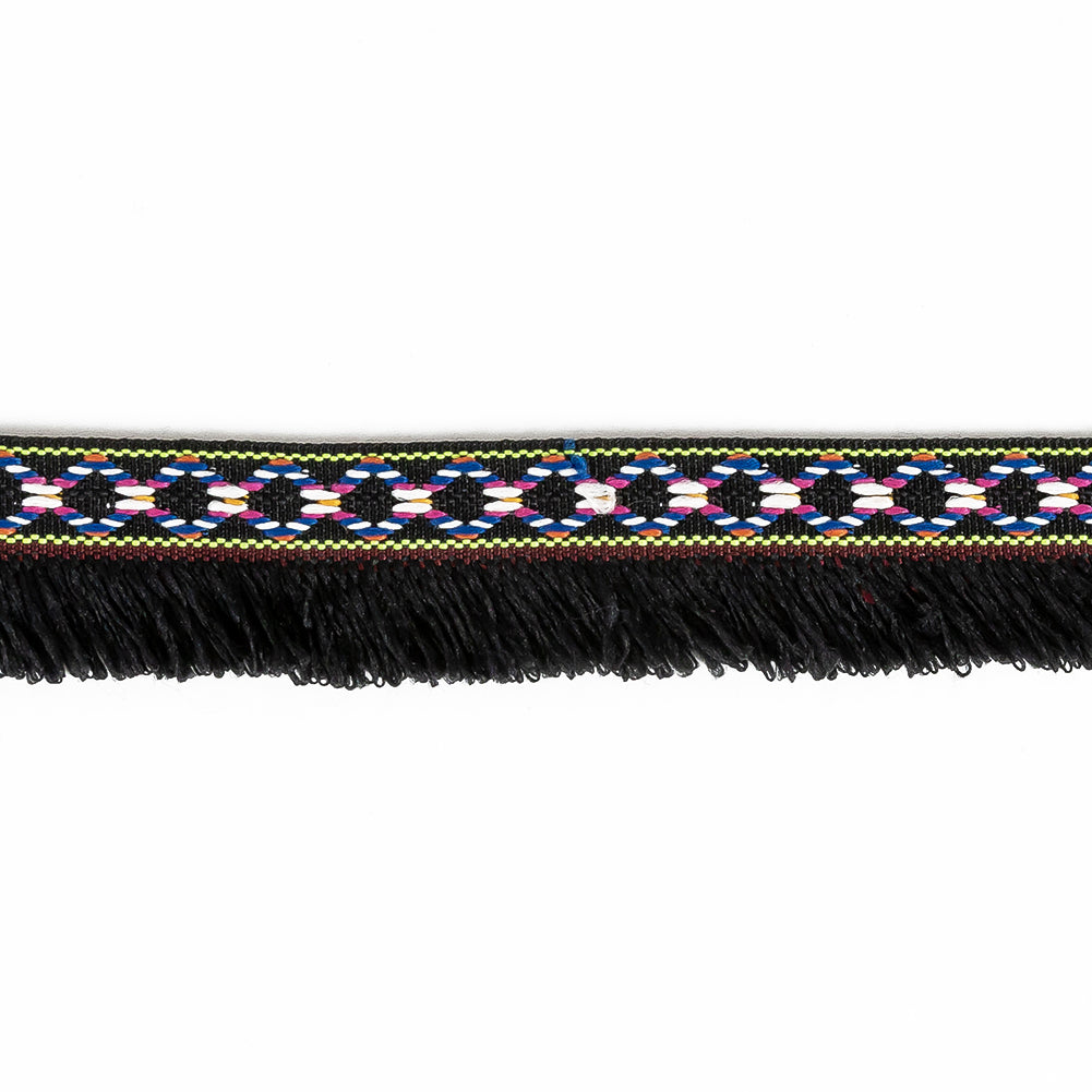 Multicolored and Black Tribal Brushed Fringe Trim - 1.125"