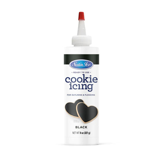 Cookie Icing Satin Ice Royal Icing Ready to Use Bottle Drys Hard - 8oz Bottle Black