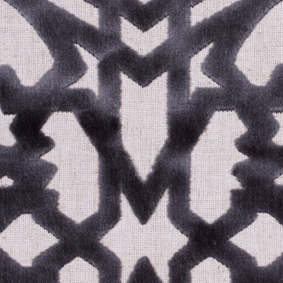 Gunmetal Geometric Polyester-Acrylic-Flax Flocked Chenille