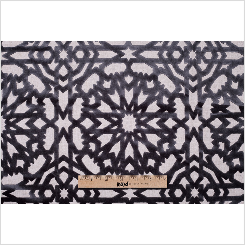 Gunmetal Geometric Polyester-Acrylic-Flax Flocked Chenille