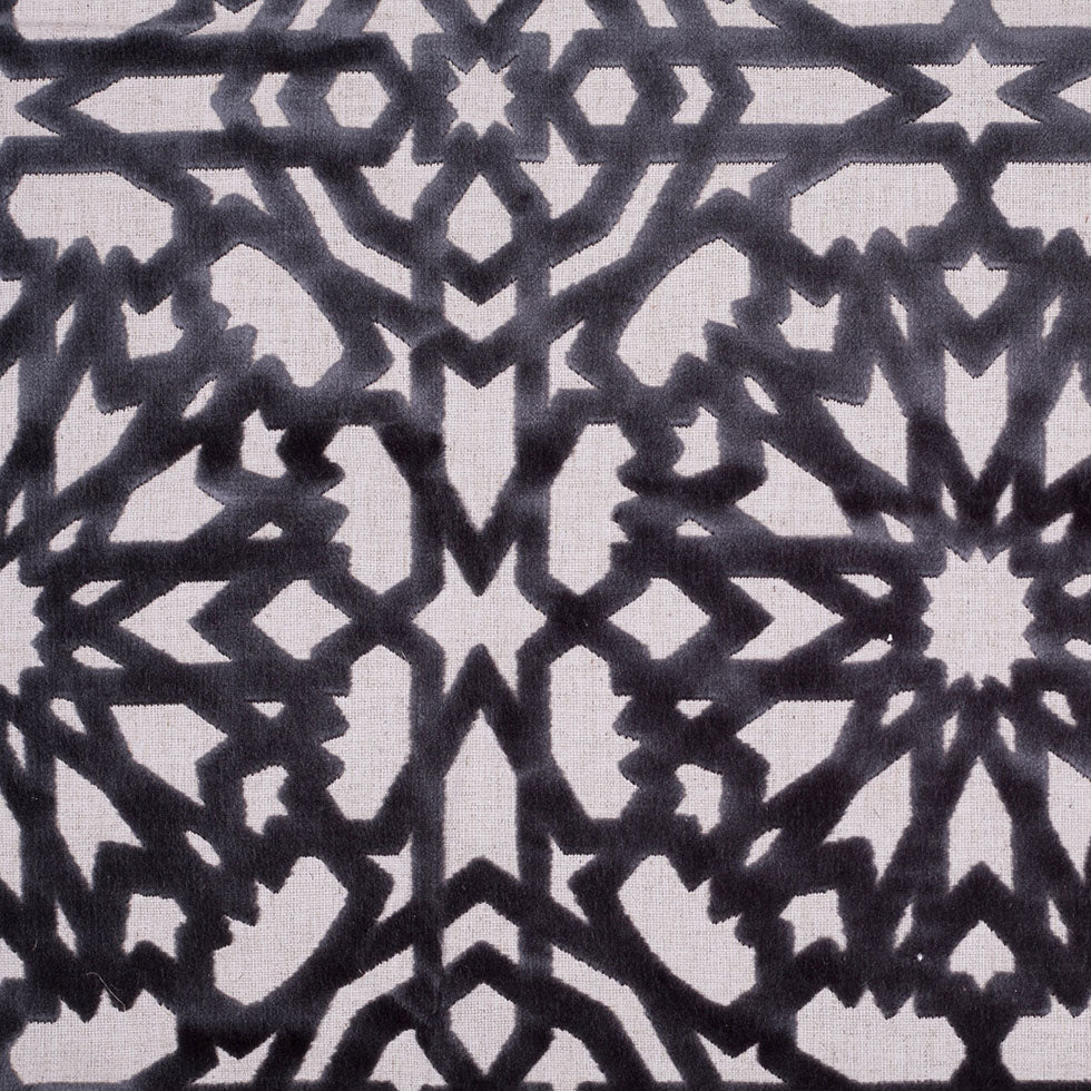 Gunmetal Geometric Polyester-Acrylic-Flax Flocked Chenille