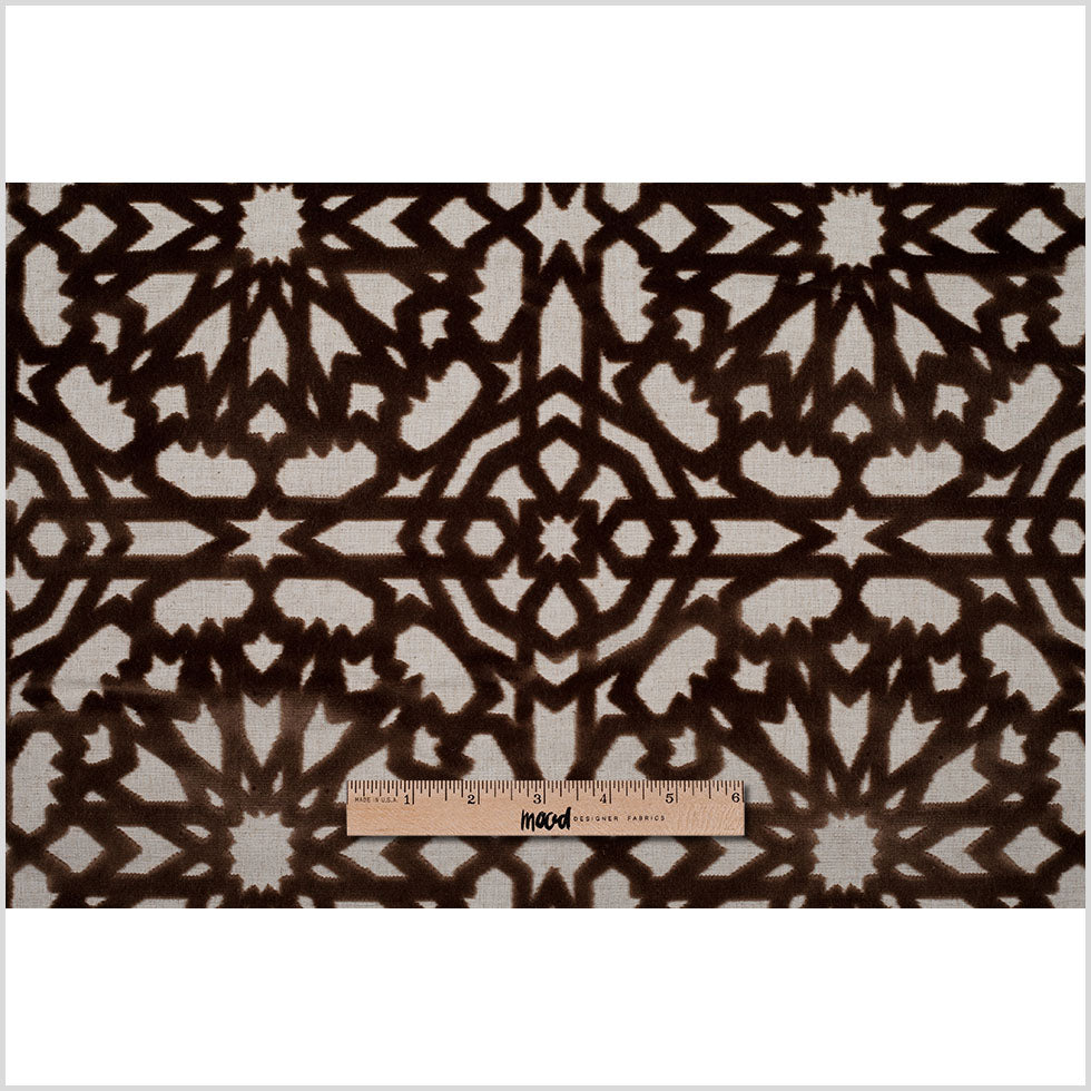 Bittersweet Brown Geometric Polyester-Acrylic-Flax Flocked Chenille