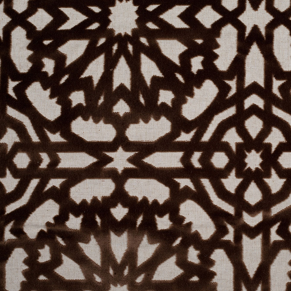 Bittersweet Brown Geometric Polyester-Acrylic-Flax Flocked Chenille