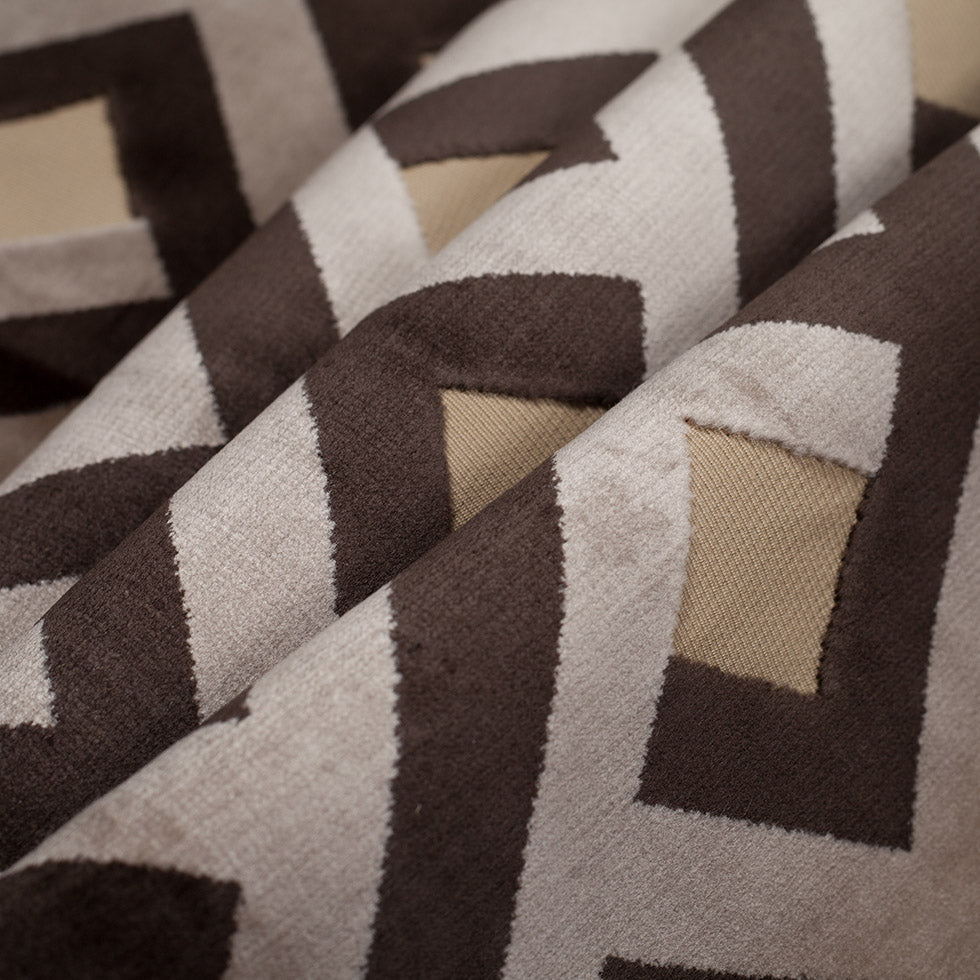 Blue Steel and Chestnut Brown Geometric Polyester-Acrylic Flocked Chenille