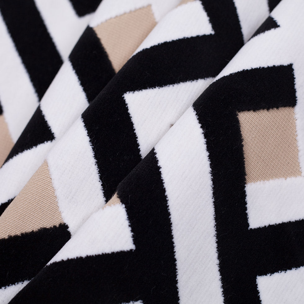 Black and White Geometric Polyester-Acrylic Flocked Chenille
