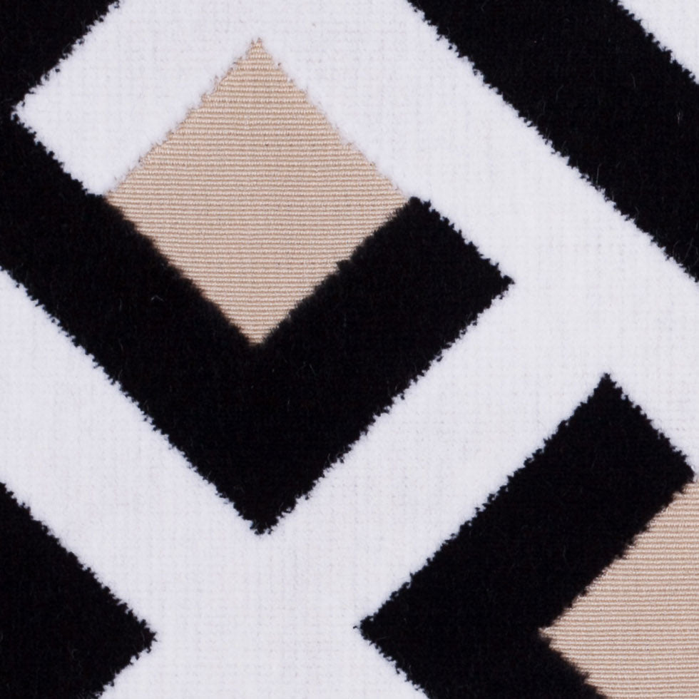 Black and White Geometric Polyester-Acrylic Flocked Chenille