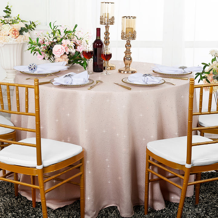 Round Sequin Paillette Poly Flax/Burlap Tablecloth