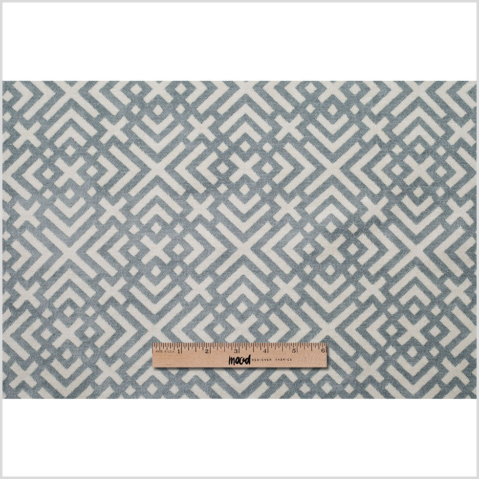 Mist Green and Erget White Geometric Acrylic-Polyester-Viscose Chenille