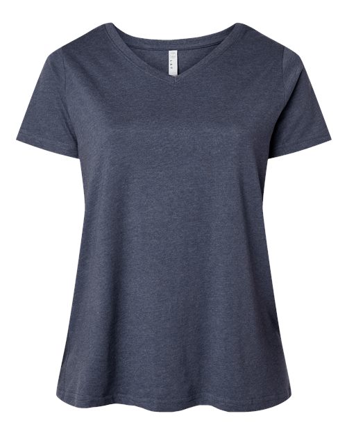 LAT Women's Curvy Collection Fine Jersey V-Neck Tee