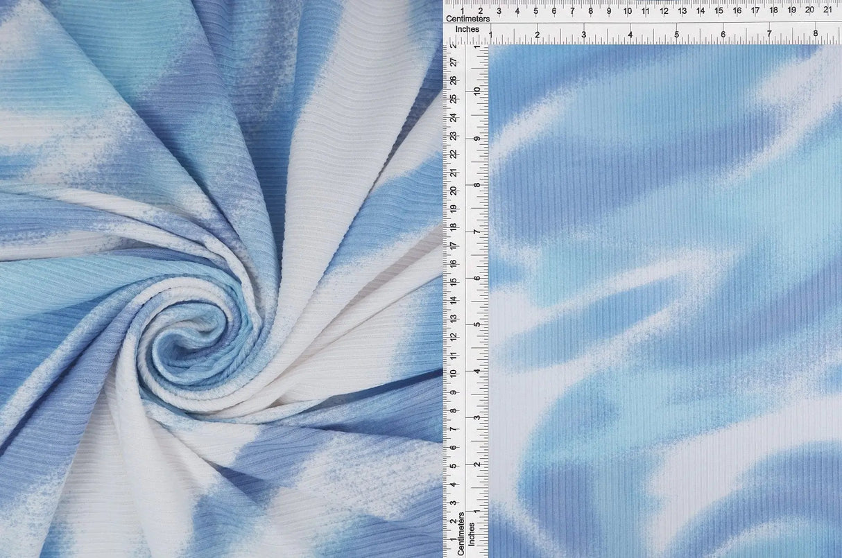 4x2 Yummy Rib Abstract Marble Fabric Stretch Knit Watercolor Print, 58/60" Wide