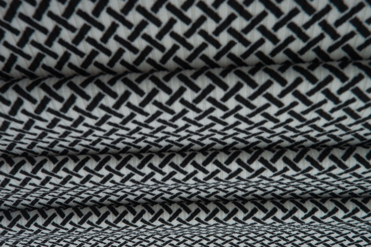 Ribbed Geometric Stretch Knit Fabric