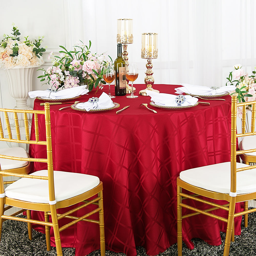 Round Plaid Jacquard Polyester Tablecloth 108" Apple Red